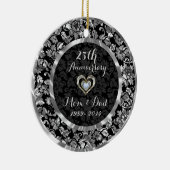 Schwarz und Metallisches Silber 25. Hochzeitstag Keramikornament (Rechts)