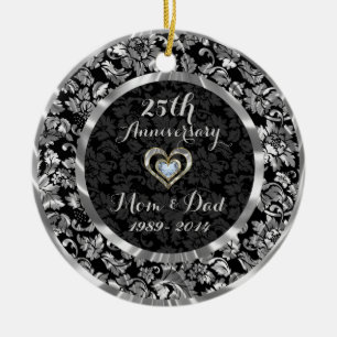 Schwarz und Metallisches Silber 25. Hochzeitstag Keramikornament