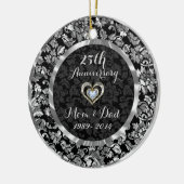 Schwarz und Metallisches Silber 25. Hochzeitstag Keramikornament (Links)