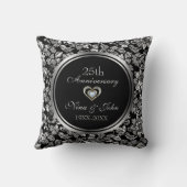 Schwarz und Metallisches Silber 25. Hochzeitstag Kissen (Rückseite)