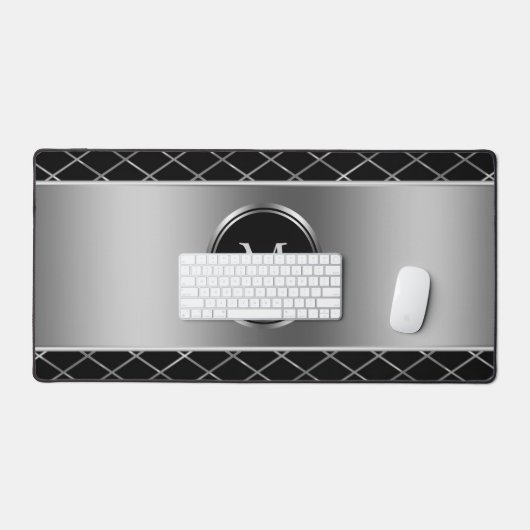 Schwarz und Metallisches Silber Schreibtischunterlage (Tastatur & Maus)