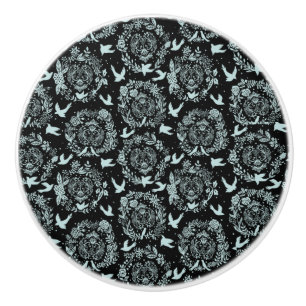 Schwarz und Minze Grüne Blüten und Vögel Keramikknauf