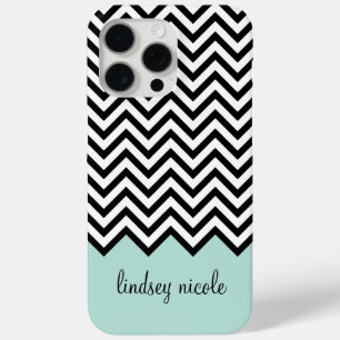 Schwarz und Minze Moderne Zickzack Monogramm iPhone 15 Pro Max Hülle