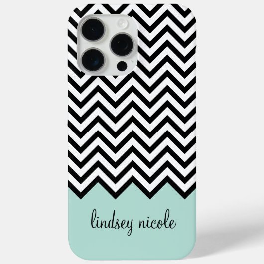 Schwarz und Minze Moderne Zickzack Monogramm Case-Mate iPhone Hülle (Rückseite)
