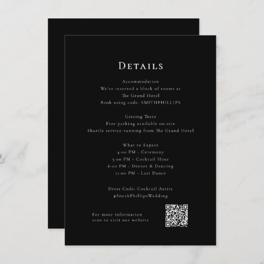 Schwarz und mit modernen Hochzeitdetails E Begleitkarte (Vorne/Hinten)