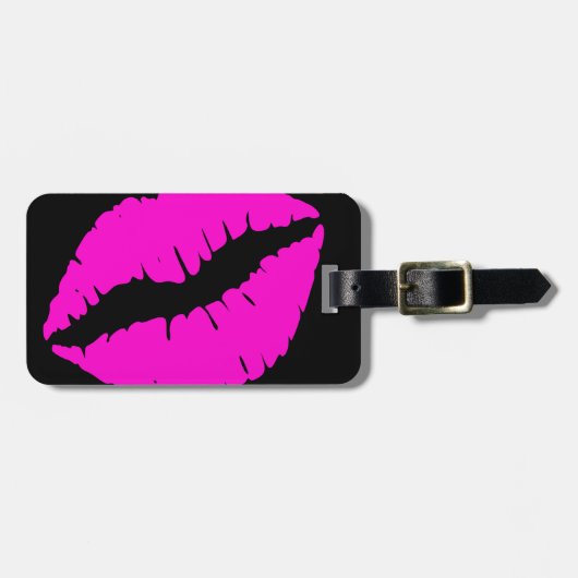 Schwarz und Neon Pink Lipstick Kiss Gepäckanhänger (Vorderseite horizontal)