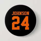 Schwarz und Orange Athlete Name Jersey Nummer Button (Vorderseite)