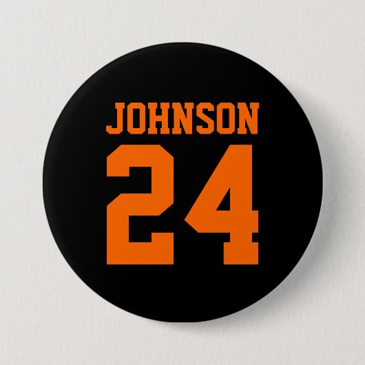 Schwarz und Orange Athlete Name Jersey Nummer Button (Vorderseite)