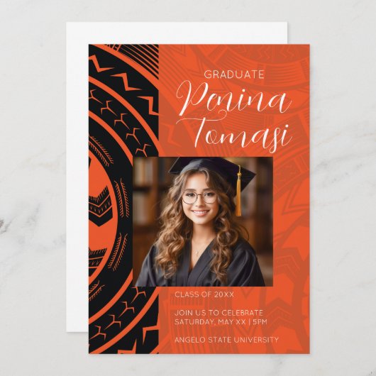 Schwarz und Orange Einladung (Vorne/Hinten)