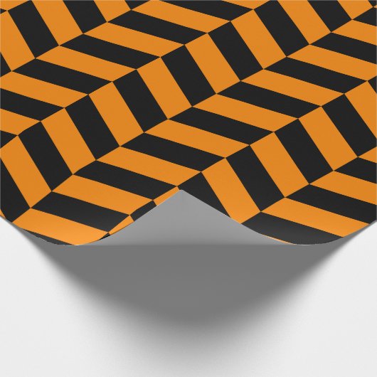 Schwarz und Orange Extra Large Herringbone Geschenkpapier (Ecke)