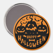 Schwarz und Orange Happy Halloween Magnet (Vorderseite/Rückseite)