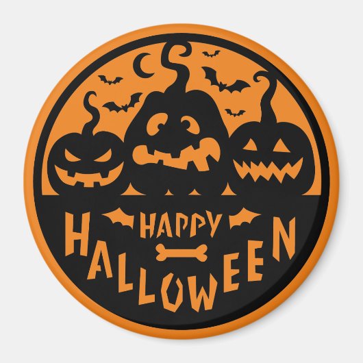 Schwarz und Orange Happy Halloween Magnet (Vorne)