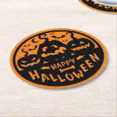 Schwarz und Orange Happy Halloween Runder Pappuntersetzer (Angewinkelt)