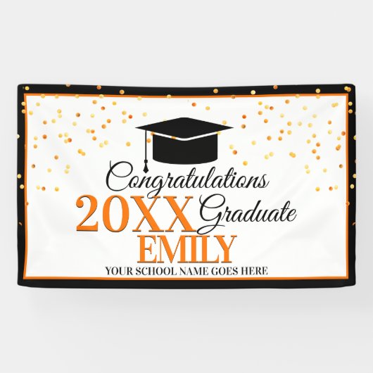 Schwarz und Orange Herzlichen Glückwunsch Graduate Banner (Horizontal)