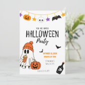 Schwarz und Orange Illustrative Halloween Einladun Einladung (Stehend Vorderseite)