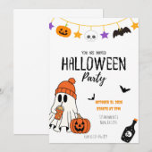 Schwarz und Orange Illustrative Halloween Einladun Einladung (Vorne/Hinten)