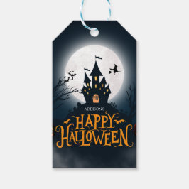 Schwarz und Orange Illustrative Happy Halloween Geschenkanhänger