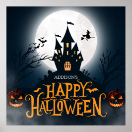 Schwarz und Orange Illustrative Happy Halloween Poster