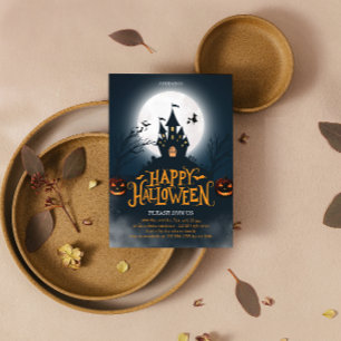 Schwarz und Orange Illustrative Happy Halloween Postkarte