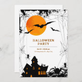 Schwarz und Orange Modernes Halloween-Party Einlad Einladung (Vorne/Hinten)