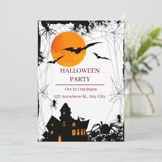 Schwarz und Orange Modernes Halloween-Party Einladung (Stehend Vorderseite)