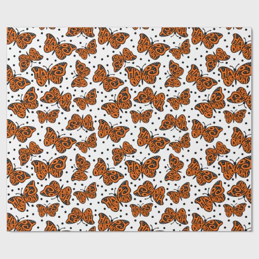 Schwarz und Orange Monarch Butterfly zum Geburtsta Geschenkpapier (Flach)