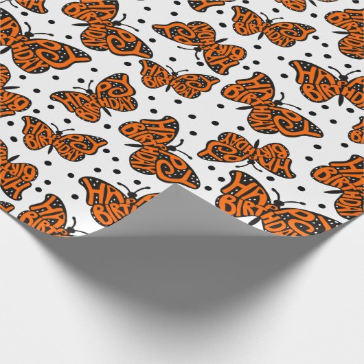 Schwarz und Orange Monarch Butterfly zum Geburtsta Geschenkpapier (Ecke)