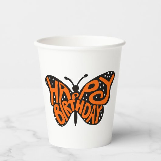 Schwarz und Orange Monarch Butterfly zum Geburtsta Pappbecher (Vorderseite)