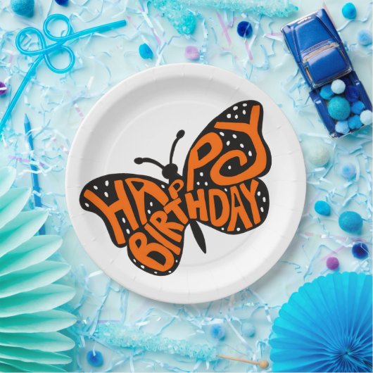 Schwarz und Orange Monarch Butterfly zum Geburtsta Pappteller (Party)