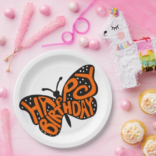 Schwarz und Orange Monarch Butterfly zum Geburtsta Pappteller (Party)
