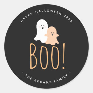 Schwarz und Orange Niedlich Boo! Ghosts Halloween- Runder Aufkleber