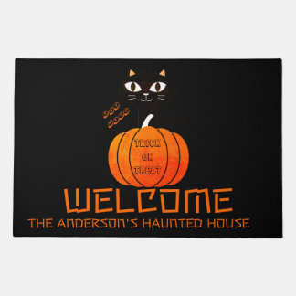 Schwarz und Orange Niedlich Cat Spuk House Hallowe Fußmatte
