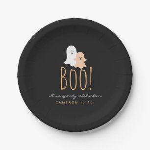 Schwarz und Orange Niedlich Ghosts Boo! Halloween Pappteller
