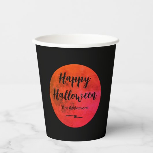 Schwarz und Orange Spooky Full Moon Happy Hallowee Pappbecher (Vorderseite)