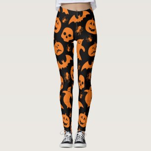 Schwarz und Orange Spooky Halloween Ghost, Pumpkin Leggings