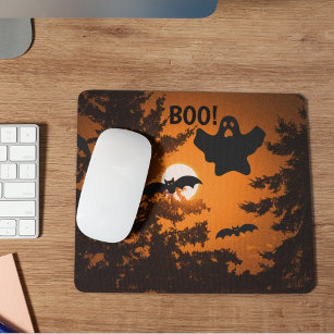 Schwarz und Orange Spooky Halloween Night Szene Mousepad