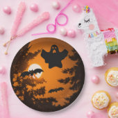 Schwarz und Orange Spooky Halloween Night Szene Pappteller (Party)
