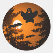Schwarz und Orange Spooky Halloween Night Szene Runder Aufkleber (Vorderseite)