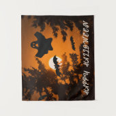 Schwarz und Orange Spooky Halloween Night Szene Wandteppich (Vorderseite)