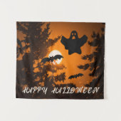 Schwarz und Orange Spooky Halloween Night Szene Wandteppich (Vorderseite (Horizontal))