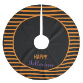 Schwarz und Orange Streifen glücklich Halloween Polyester Weihnachtsbaumdecke (Vorderseite)