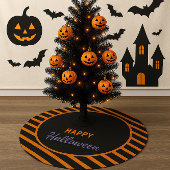 Schwarz und Orange Streifen glücklich Halloween Polyester Weihnachtsbaumdecke