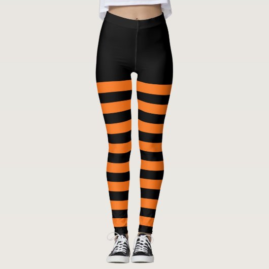 Schwarz und orange Streifen Leggings (Vorderseite)