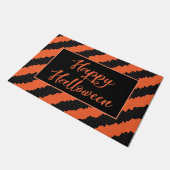 Schwarz und Orange Stripe Spaß glücklich Halloween Fußmatte (Schrägansicht)