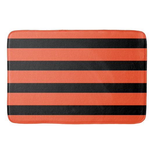 Schwarz und Orange Stripes Retro Muster Badematte (Vorderseite)