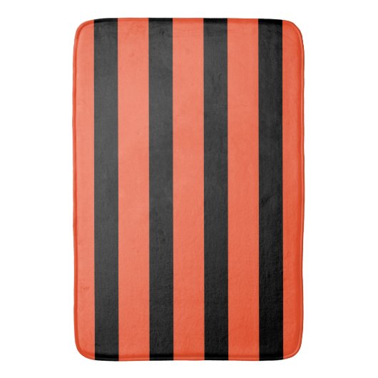 Schwarz und Orange Stripes Retro Muster Badematte (Vorderseite Vertikal)