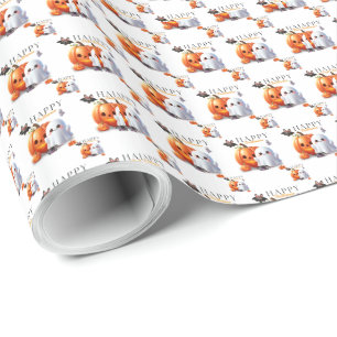 Schwarz und Orange Süßes Happy Halloween    Geschenkpapier