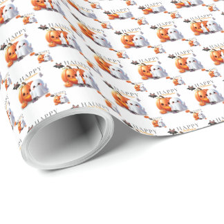 Schwarz und Orange Süßes Happy Halloween Geschenkpapier