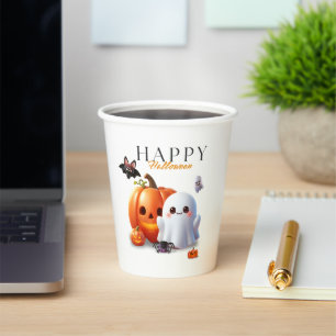 Schwarz und Orange - Süßes Happy Halloween Pappbecher