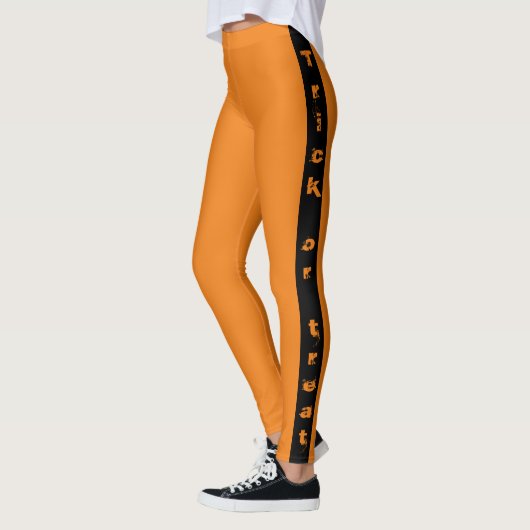 Schwarz und Orange Trick oder Treat Spooky Hallowe Leggings (Links)
